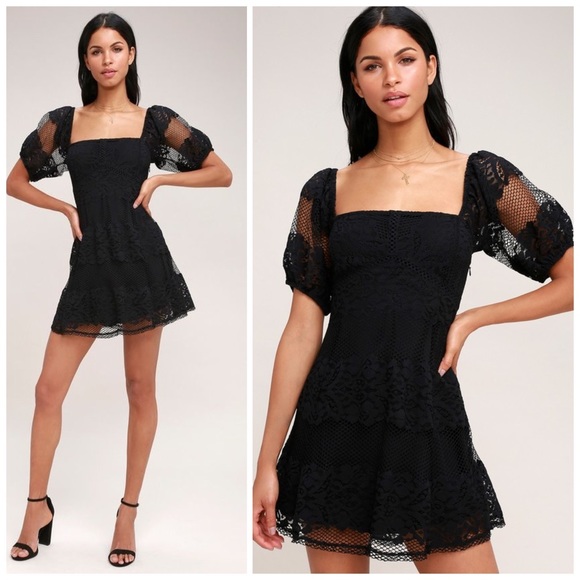 Free People Dresses & Skirts - Free People “Be Your Baby” lace black mini dress